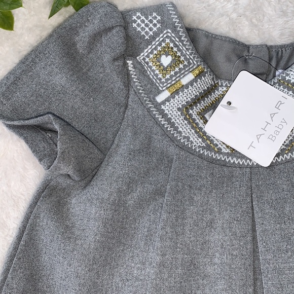 NWT Tahari Baby 3-6M Gray White & Gold Detail Dress - Picture 7 of 12